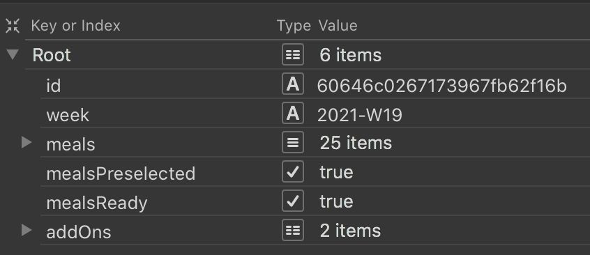 Payload of a menu, root