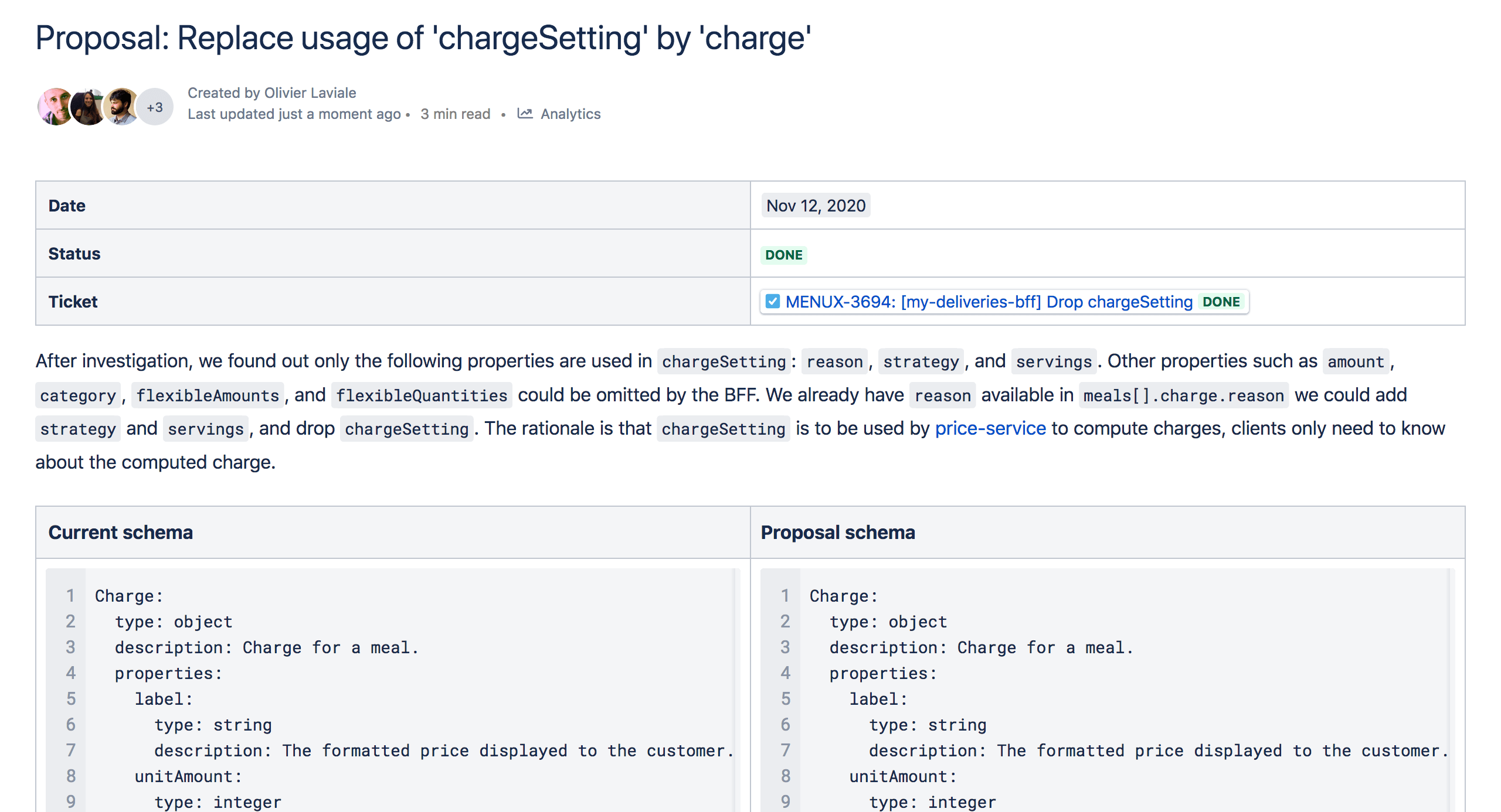 A Confluence page of a proposal